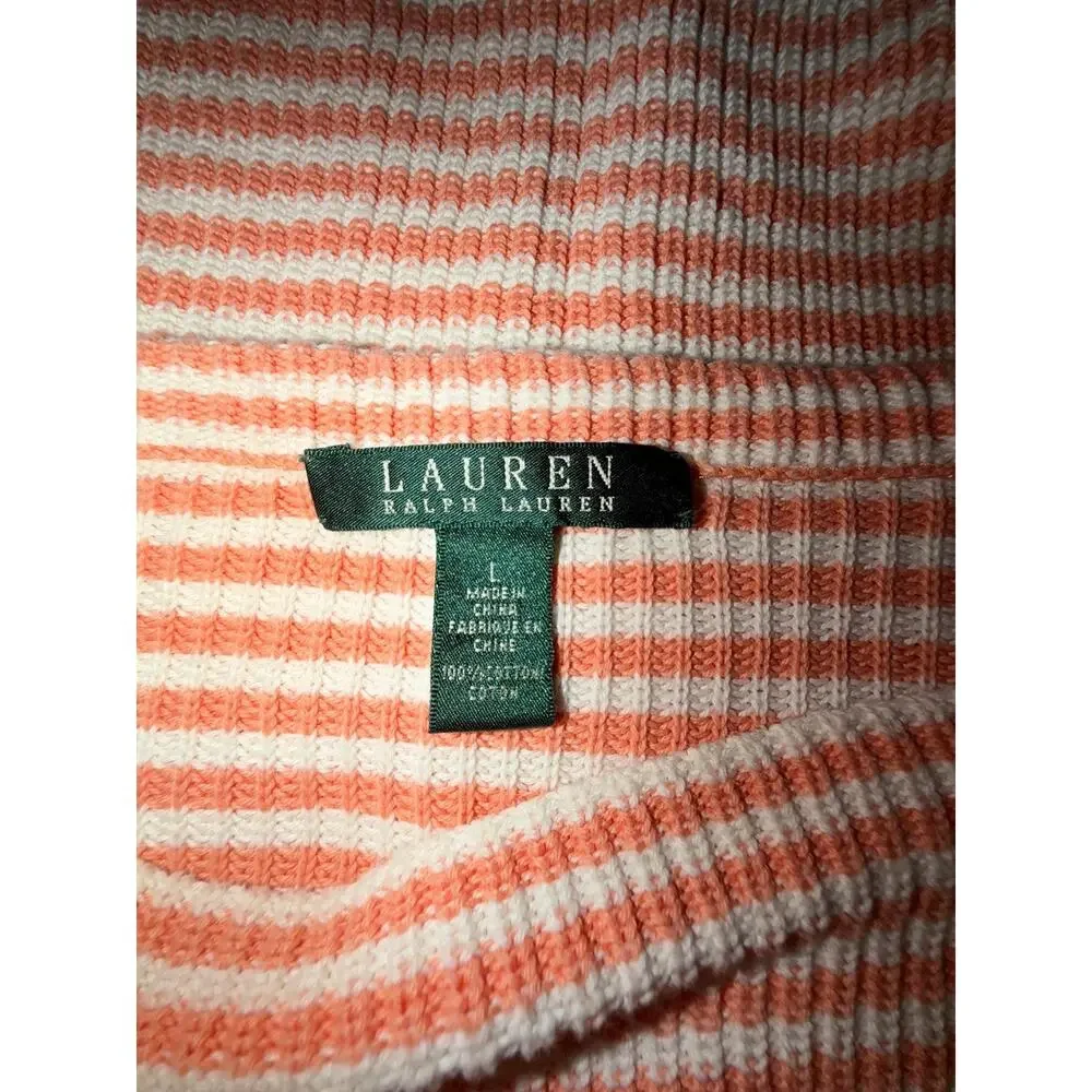 Lauren Ralph Lauren Orange Women’s White Striped Cotton Knit Sweater Top Large